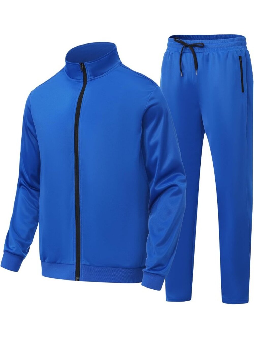 Men's 2 Piece Suit Royal Blue Polyester Slant Pocket Long Sleeve Sweatsuits